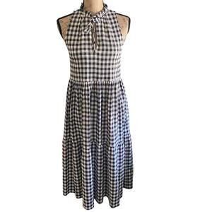 Gingham Midi Dress Halter Tiered Black Cream XS BB Dakota